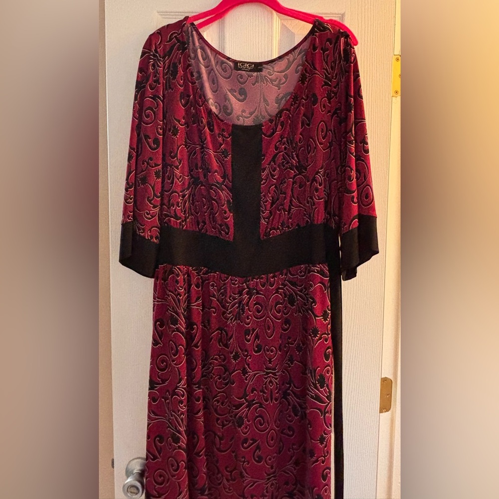 Igigi Red and Black Patterned Dress Attached Fabric Belt 18/20